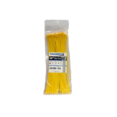 Kable Kontrol Cable Tie, 14 in L, 4.01 in Max Bundle Dia., Yellow, Nylon 6/6, 50 lb Strength, 100 PK CT265CL-YELLOW